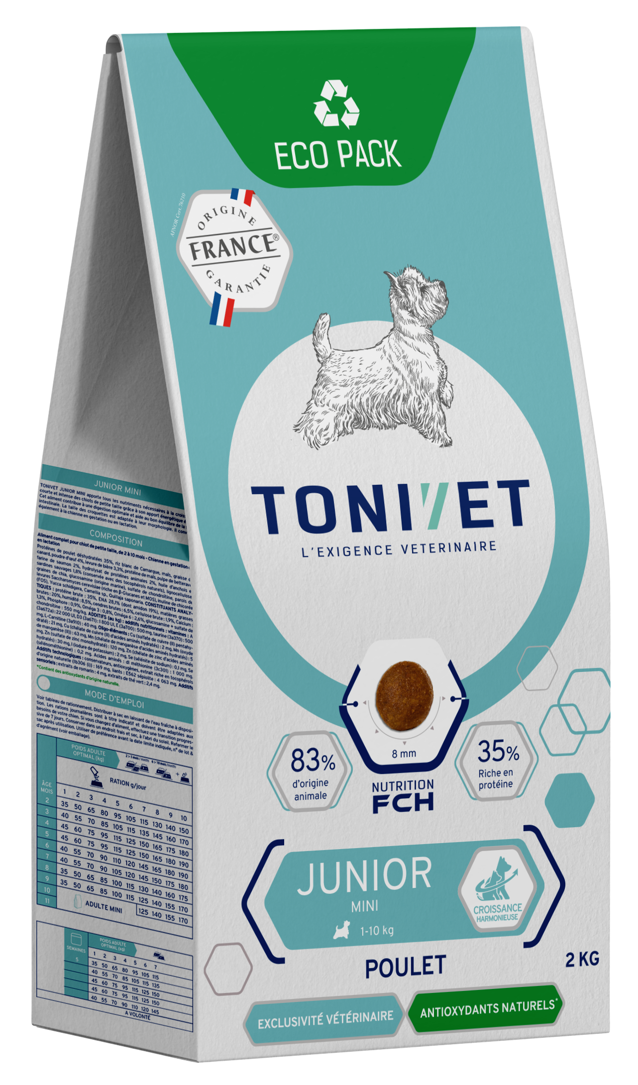 TONIVET CHIEN JUNIOR MINI POULET  2 KG